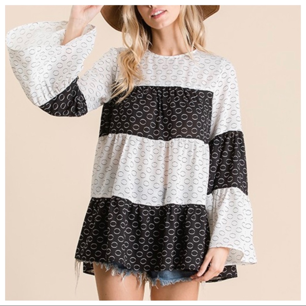 BOHO CHIC CIRCLE PRINT WOVEN COR BLOCK TOP - Picture 7 of 12